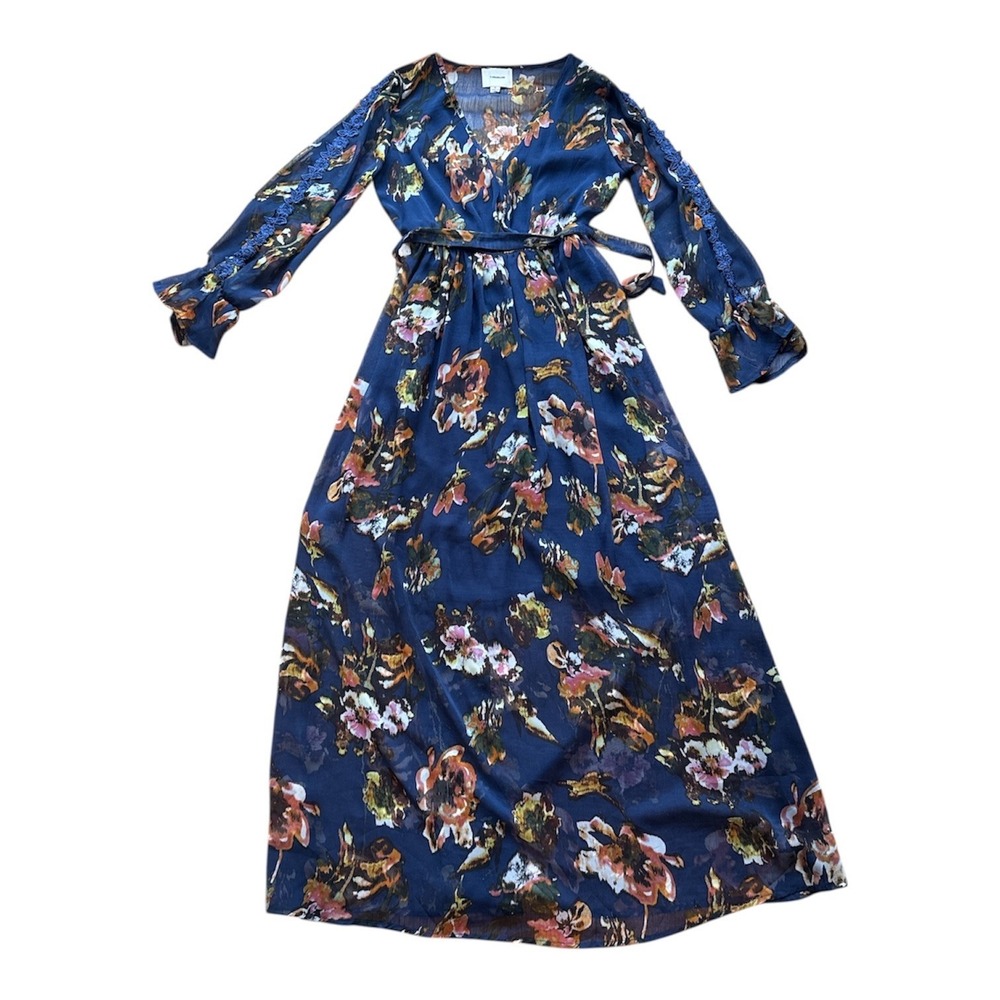 I Madeline Navy Floral Print Long Sleeve Maxi Dress Size Small - Picture 2 of 7